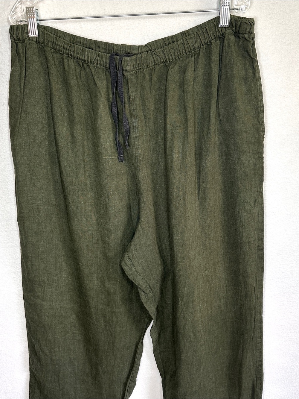 J Jill Linen Pants XL Army Olive Green Drawstring Elastic Waist Pockets Casual